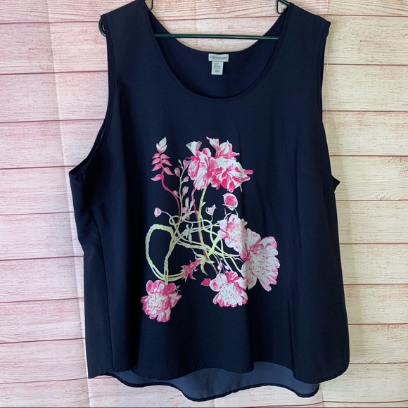 Paraphrase Tops - Paraphrase Navy Blue Floral Sleeveless Top Size 3X